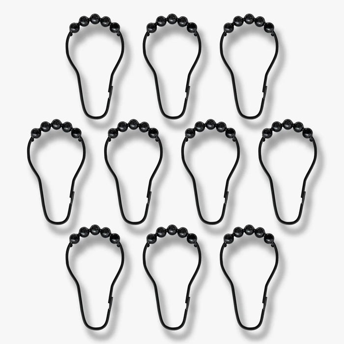 AQUA SHOWER CURTAIN HOOKS, BLACK, 10-PACK