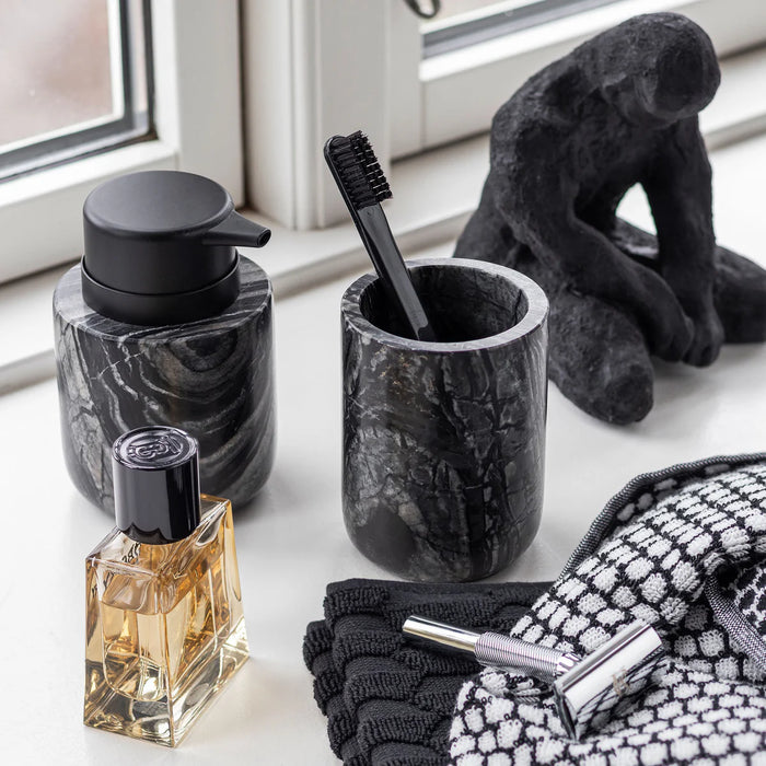 MARBLE TOOTHBRUSH HOLDER, BLACK / GREY