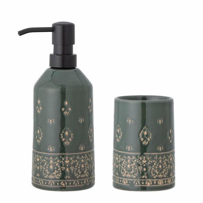 Cheran Soap Dispenser Set, Green, Stoneware